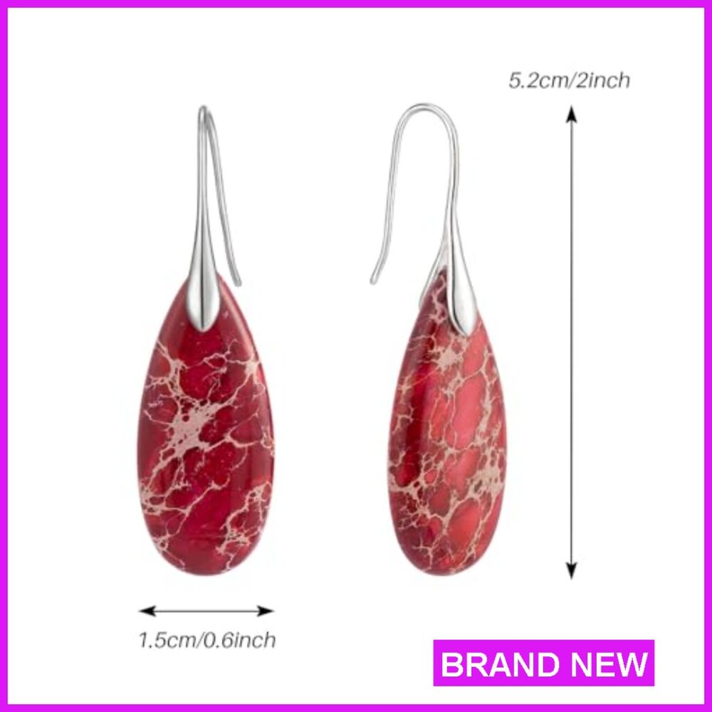 Stone Fishhook Dangle Drop Earrings Elegant State… - image 5